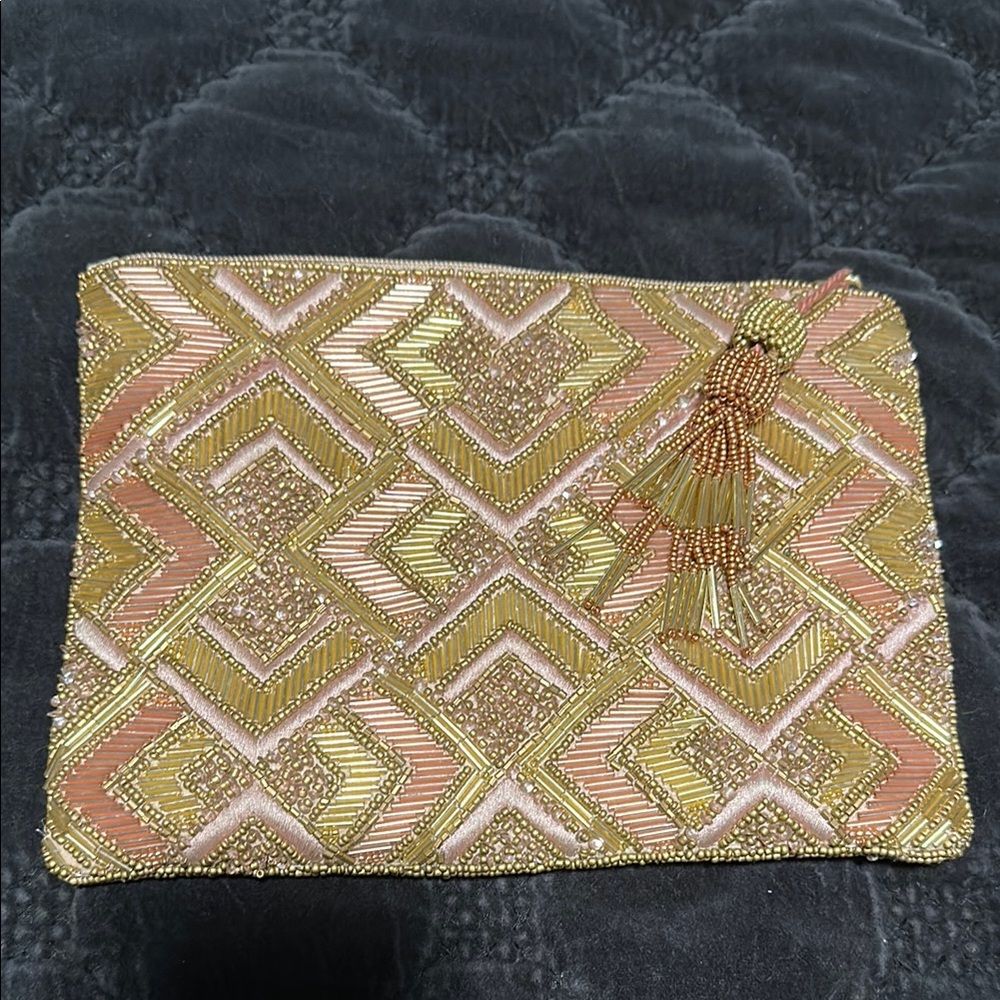 Beaded Clutch in Gold and Pink